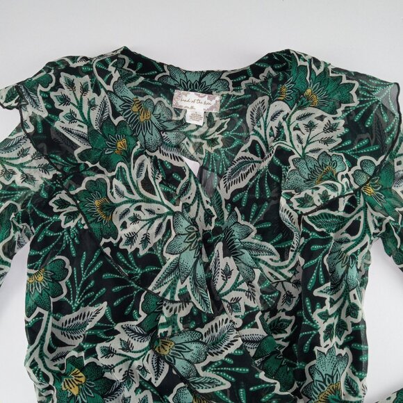 Band Of The Free Women's Wrap Front Bodysuit Size Small Black Emerald Floral - Picture 2 of 8